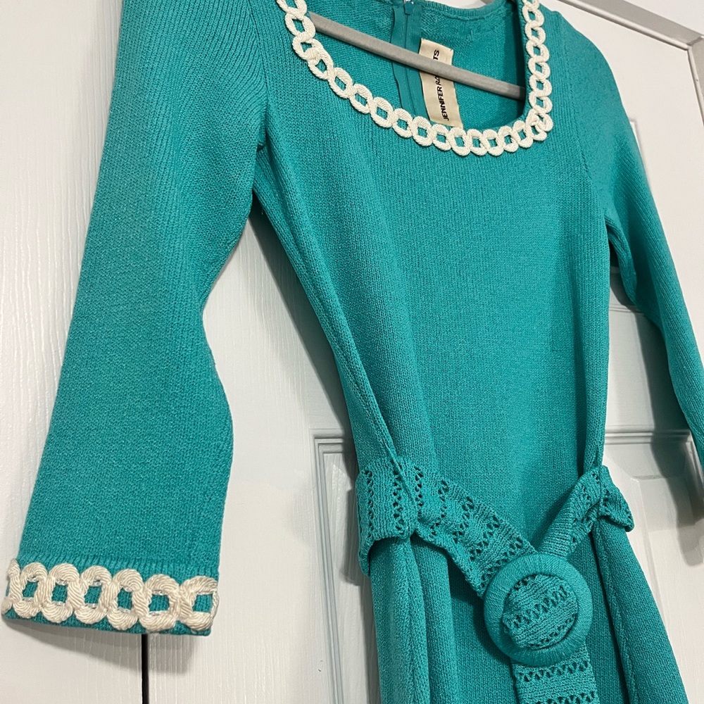Jennifer Roberts Teal Interview Dress